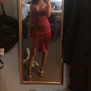 Oh polly red satin dress with slit. Worn once.